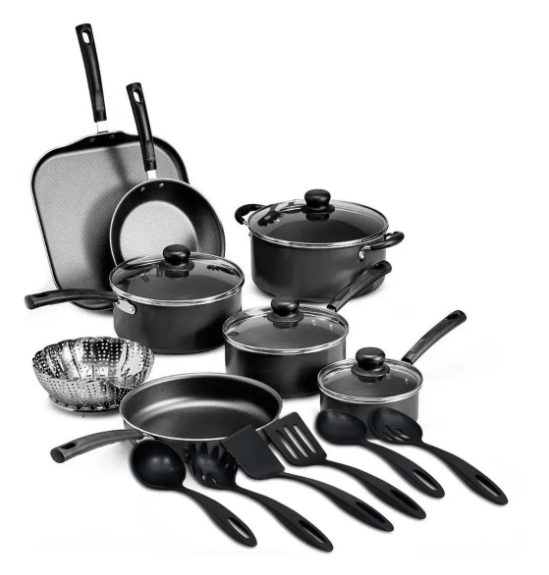 BATERIA NEGRA 18 PZAS + JUEGO DE CUBIERTOS 24 PZAS 32200267
