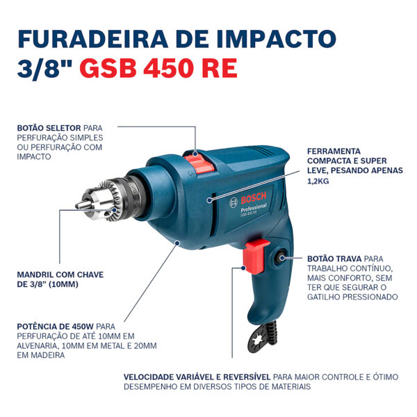 Rotomartillo 3/8" Bosch GSB 450 RE 450W 127V