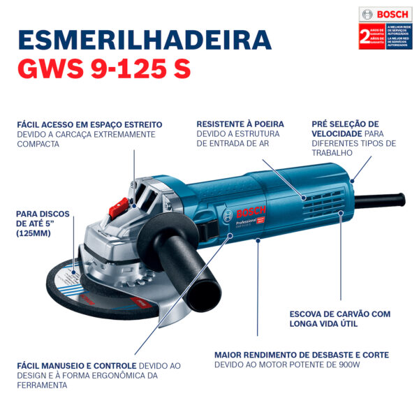 Mini esmeril Angular Bosch GWS 9-125 S de 5" 900W 127V