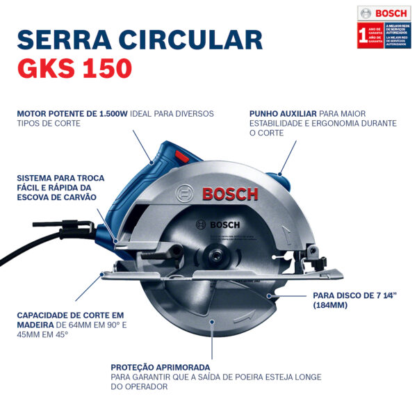 Sierra Circular Bosch GKS 150 1500W 127V 2 Discos y guía