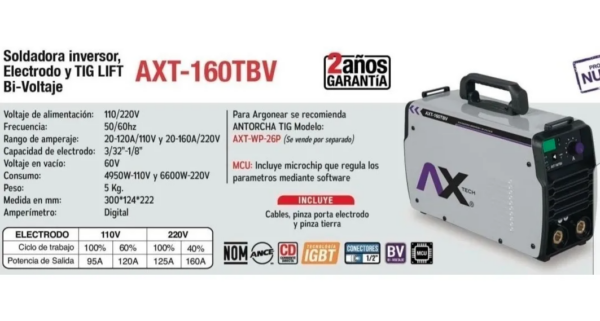 INVERSOR 110/220V 160A TIG LIFT AXT160TBV