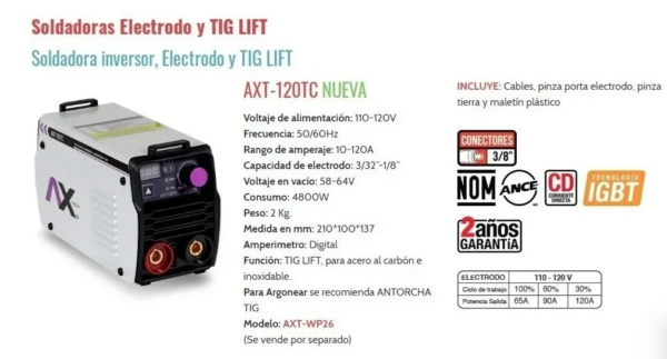 INVERSOR 110V 120A TIG LIFT AXT120TC