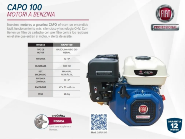 MOTOR GASOLINA 10HP 305 CC CAPO100