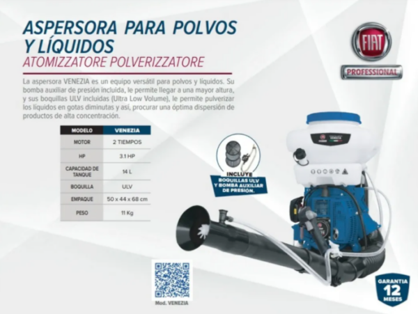 FUMIGADORA PARA POLVOS Y LÍQUIDOS 14LT 3.1HP VENEZIA