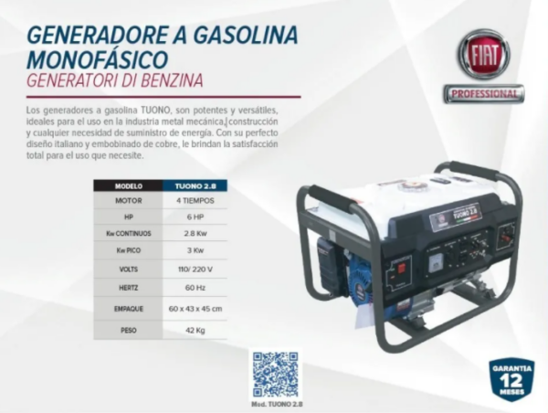 GENERADOR A GASOLINA 2800W TUONO28
