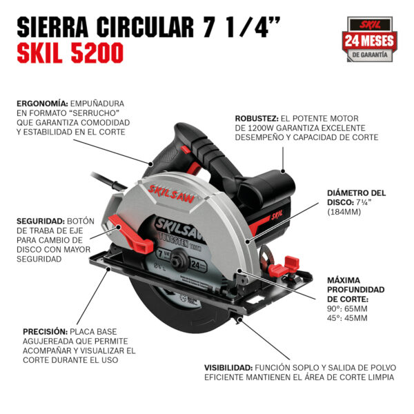 Sierra circular Skil 5200 1200W 127V 1 Disco y accesorios
