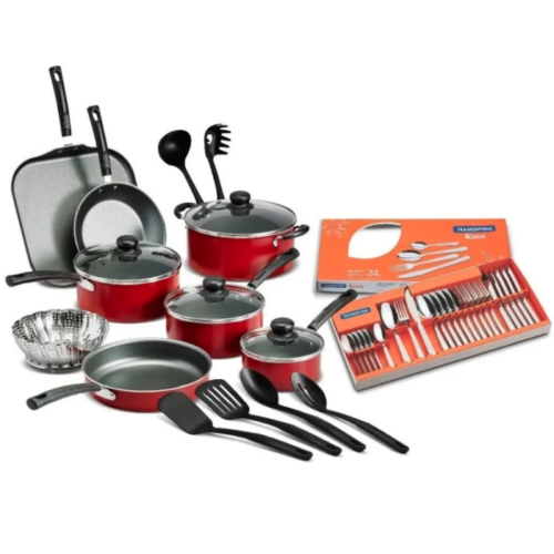 BATERIA ROJA 18PZAS + JUEGO DE CUBIERTOS 24 PZAS. 32200266