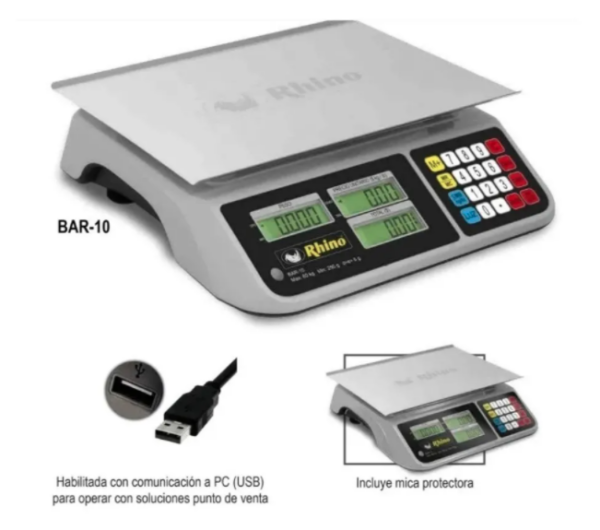 BASCULA PESO Y PRECIO 60KG/5G CON PUERTO USB BAR10USB