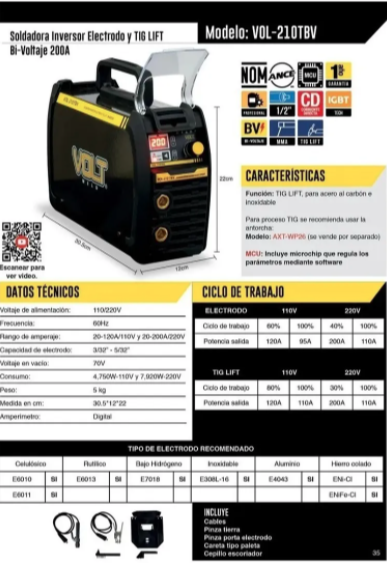 Volt 210tbv Soldadora Inversor Electr 200a 110/220v VOL210TBV