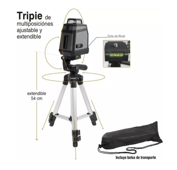 Nivelador Láser Bidimensional 15mts + Tripie 54cm Ajustable NPA815360T