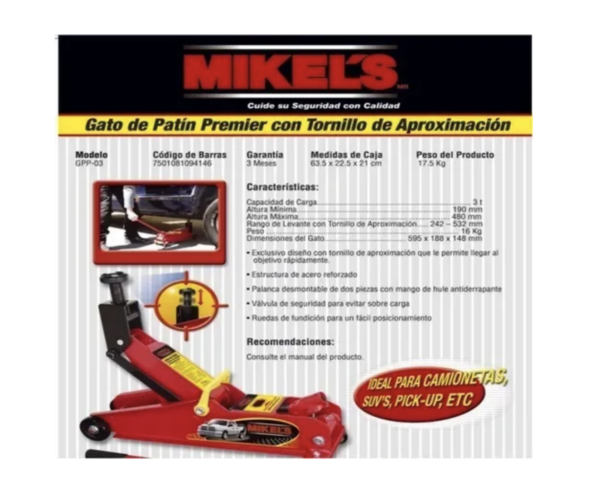 Gato Premier Con Tornillo De Aproximación 3t Mikels GPP03