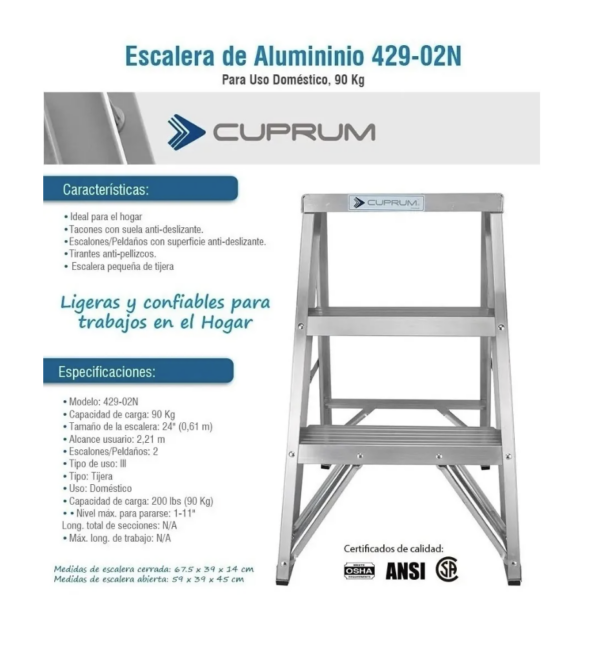 Escalera De Aluminio Cuprum 429-02n De 90 Kg Doméstica 42902N