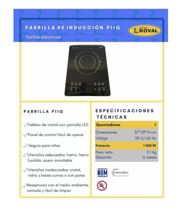 Parrilla De Inducción Noval Piq1 Cristal 1 Quemador
