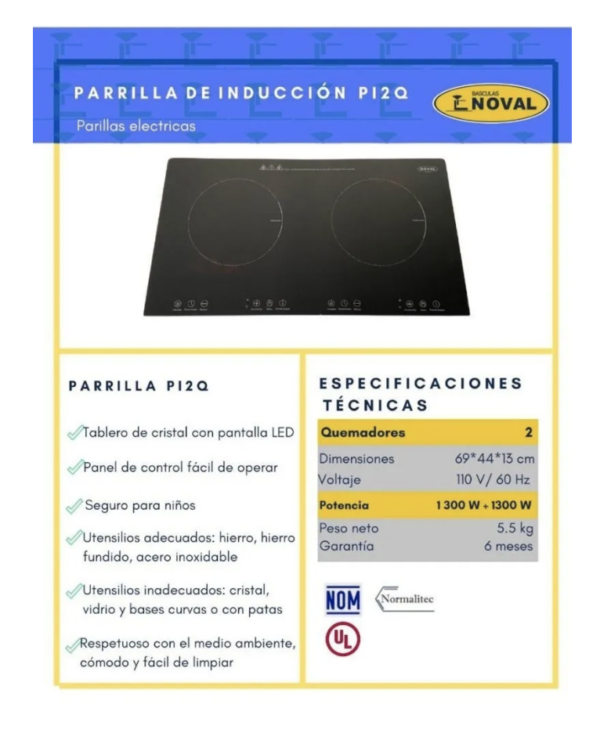 Parrilla De Inducción Noval Piq2 Cristal 2 Quemadores