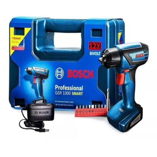 Taladro atornillador inalámbrico de 6mm Bosch GSR 1000 12V + accesorio con maletín de transporte