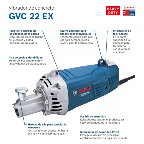 Vibrador Concreto Bosch Gvc 22 Ex 2200w Con Manguera De 3,5m
