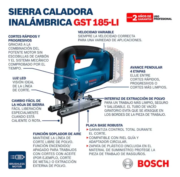 15B30E1_6 Sierra Caladora Bosch Brushless 18v Gst 185-li + 2 Baterías