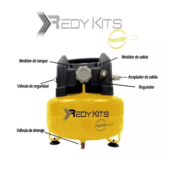 Compresor Pancake Libre De Aceite 1.7hp 6 Gal Kit RedyKits