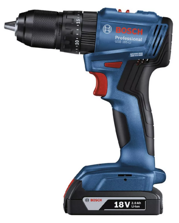 Taladro percutor 1/2" Bosch GSB 185-LI 18V 1 bat, 23 acc y maletín