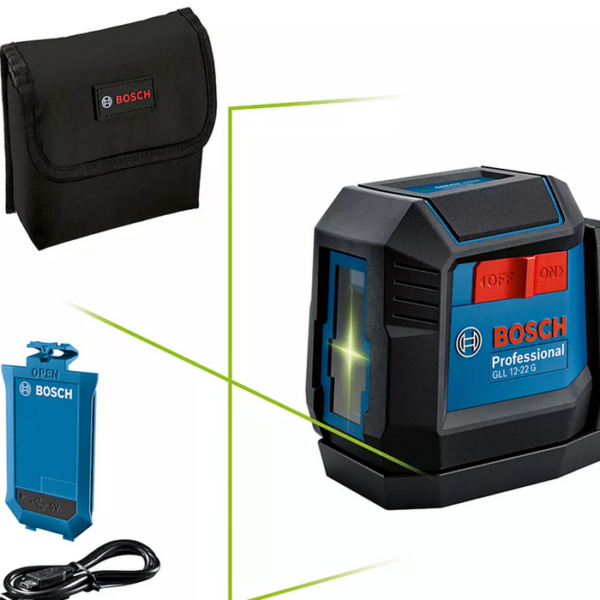 Nivel láser verde Bosch GLL 12-22 G LI, 12m 1 batería + soporte