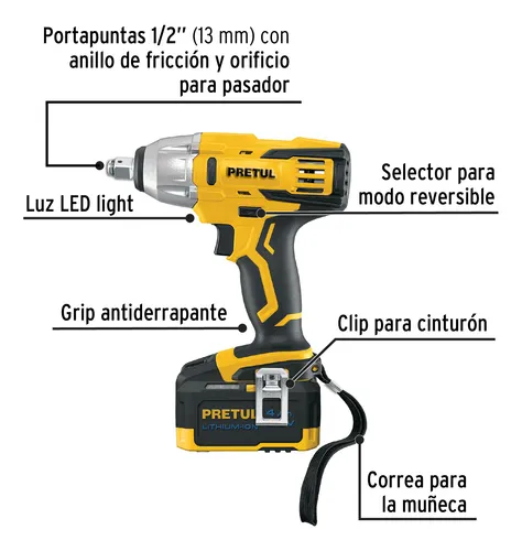 Llave De Impacto Inalámbrica 1/2 20v Mango Antiderrapante