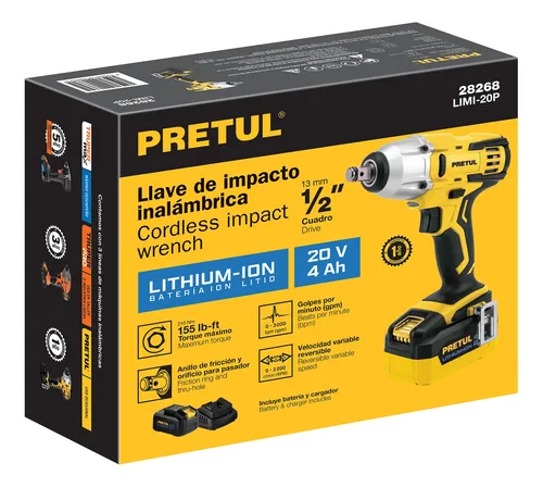 Llave De Impacto Inalámbrica 1/2 20v Mango Antiderrapante