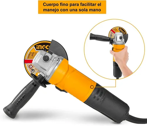 Esmeriladora Angular Ingco 4-1/2 Pulg 900w Mango Auxiliar Color Amarillo Ag90028