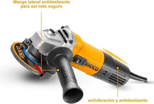 Esmeriladora Angular Ingco 4-1/2 Pulg 900w Mango Auxiliar Color Amarillo Ag90028