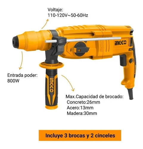 Rotomartillo 800 W Ingco Sds Plus Profesional Con Broquero Color Amarillo