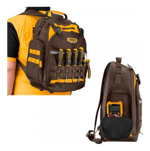 Mochila Para Herramientas Reforzada Ingco Hbp01028 Color Marrón