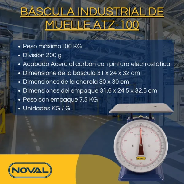 Báscula Mecánica Industrial Noval 30x30cm De Muelle 100 Kg - Azul