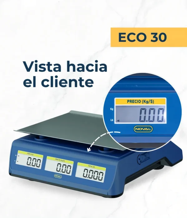 Báscula Comercial 30kg / 2g Charola Acero Inoxidable Fija Eco-30 Noval