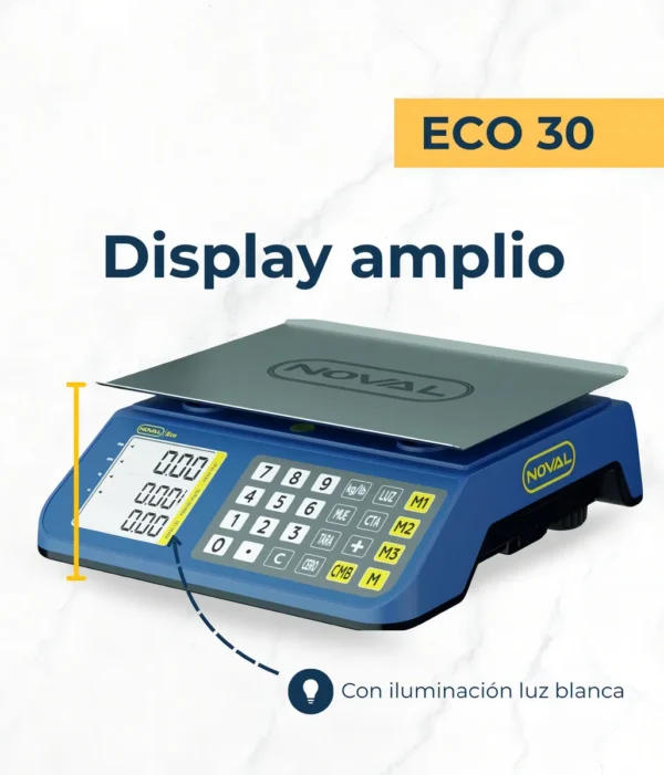 Báscula Comercial 30kg / 2g Charola Acero Inoxidable Fija Eco-30 Noval