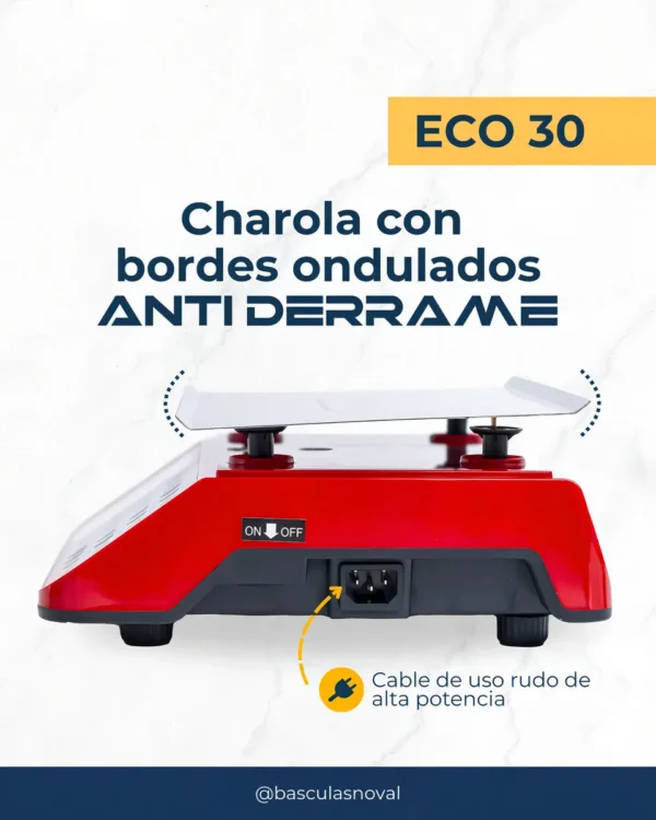 Báscula Comercial 30kg / 2g Charola Acero Inoxidable Fija Eco-30 Noval Color Rojo