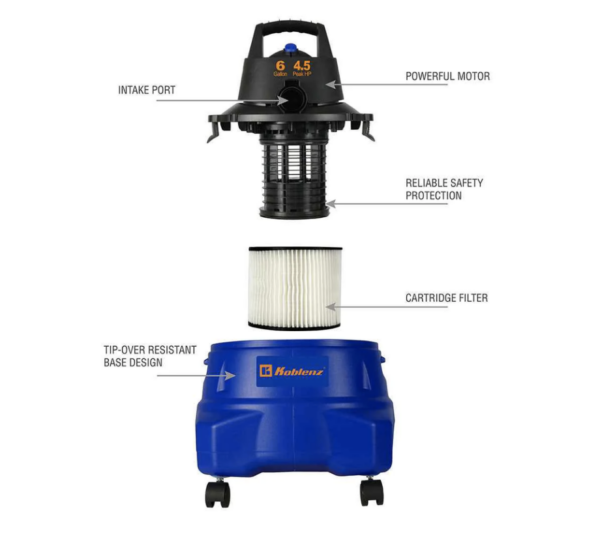 Aspiradora Koblenz Seco Mojado Wd-6 L212 6.0 Galones 4.5 Hp Negro/azul