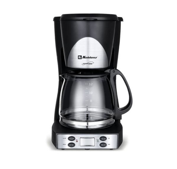 Cafetera Programable Koblenz® 12 Tazas, Filtro Lavable Negro