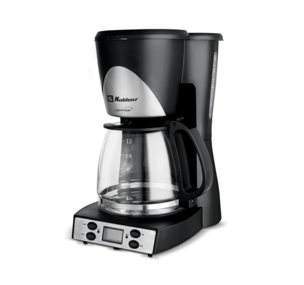 Cafetera Programable Koblenz® 12 Tazas, Filtro Lavable Negro