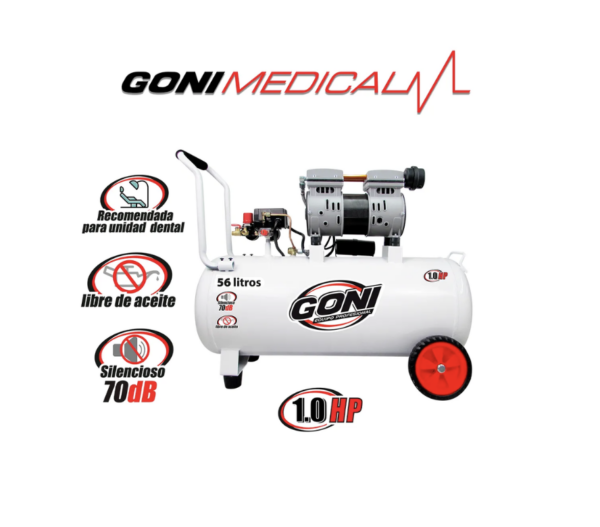 Compresor Aire Eléctrico Portátil 1 Hp 56l Silencioso Medico Blanco 60hz Monofásica