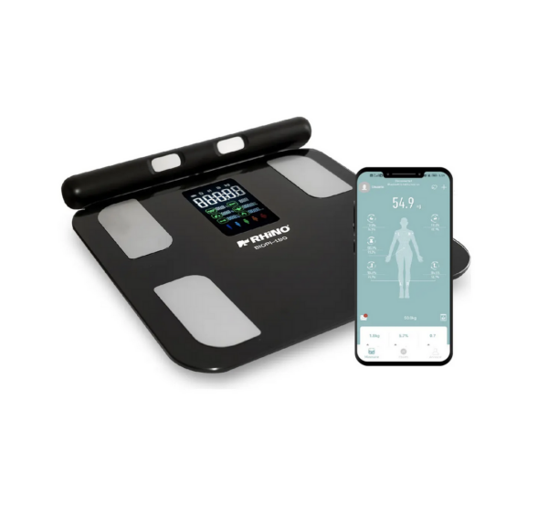 Bascula Digital Corporal 8 Electrodos Rhino 180kg Con App Color Negro
