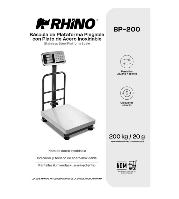 Báscula Digital Plataforma Bp 200kg Rhino Base A.inox Rb