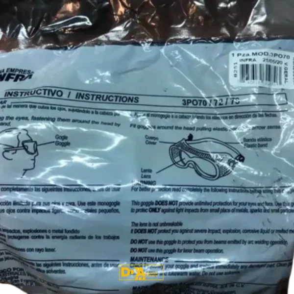 050250 Lente Goggle Protección Ocular Vent. Medico Industrial 3po70
