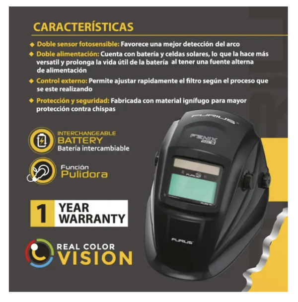 Careta Electrónica Para Soldar Vision A Color Furius Fw23